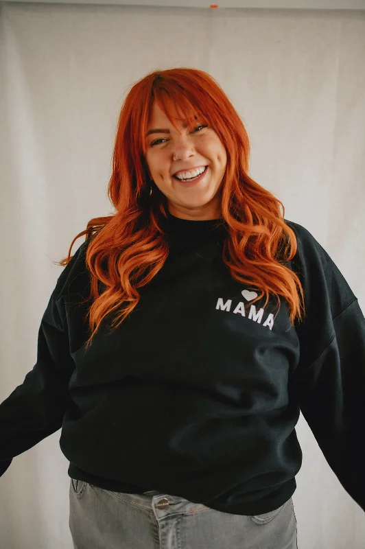 The Mama Heart Pullover Sweatshirt - Black Hoodie Dress Longline Feminine