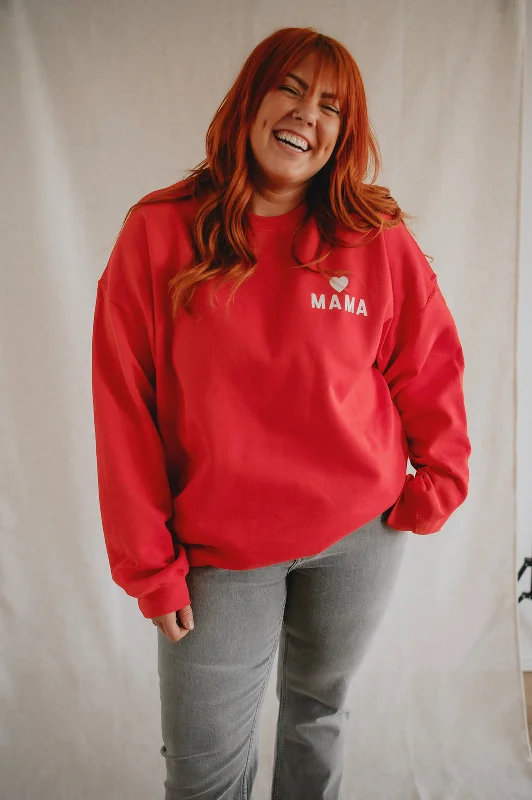 The Mama Heart Pullover Sweatshirt - Red Hoodie with Zipper Placket Modern Functional The Mama Heart Pullover Sweatshirt - Red Hoodie with Zipper Placket Modern Functional