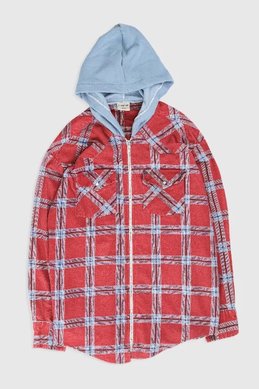 Unisex Rework Hooded Flannel - L Hoodie with Distressed Vintage Worn