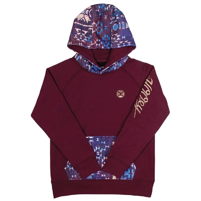 "Veracruz" Hooey Women's Maroon Hoodie With Aztec Hood HH1198MA Hoodie with Distressed Vintage Worn "Veracruz" Hooey Women's Maroon Hoodie With Aztec Hood HH1198MA Hoodie with Distressed Vintage Worn