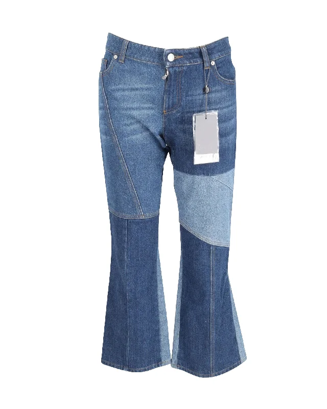 Alexander McQueen Panelled Kick Flare Jeans in Blue Cotton