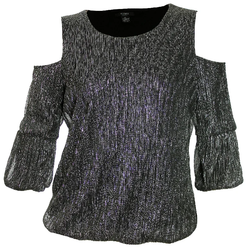 Alfani Multi Color Metallic Long Sleeve Cold Shoulder Blouse