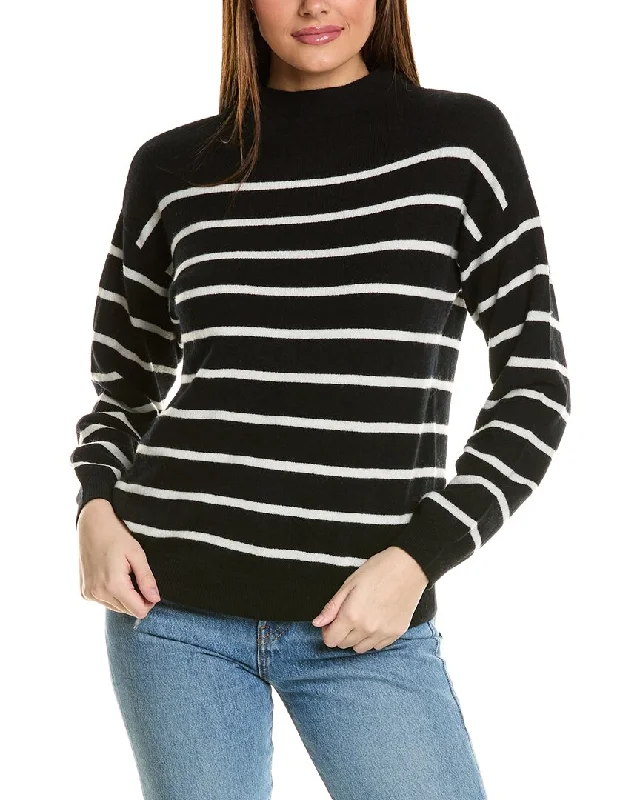 Amicale Cashmere Jersey Striped Funnel Neck Cashmere Sweater