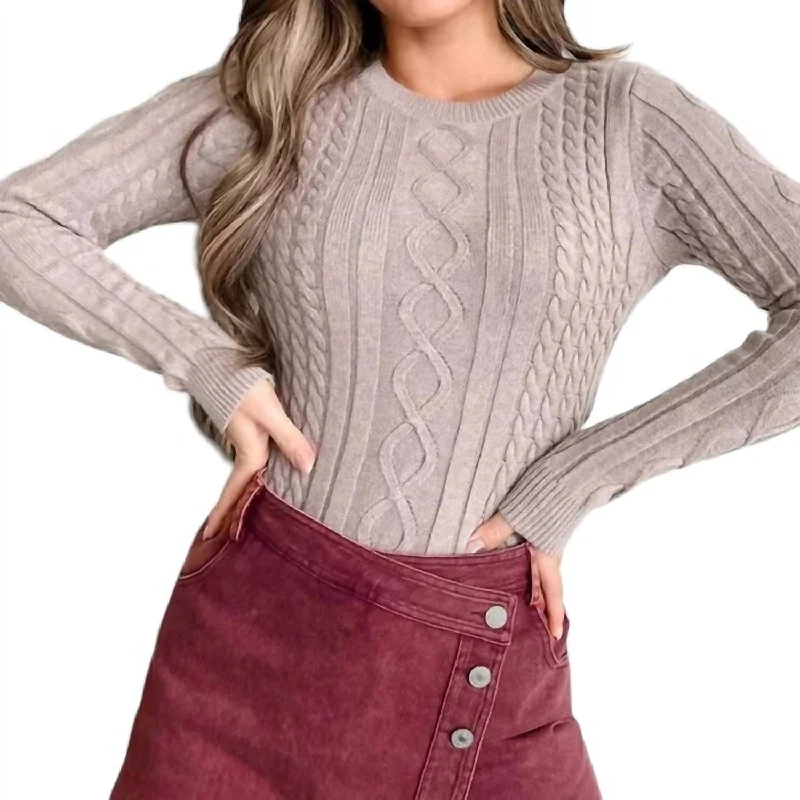 Cable Knit Sweater Bodysuit In Tan