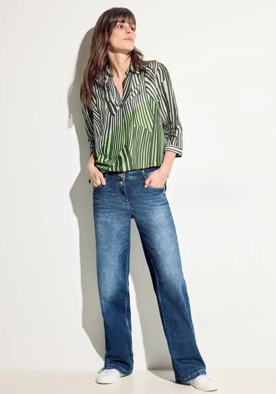 Cecil Striped Long Blouse, Cool Khaki