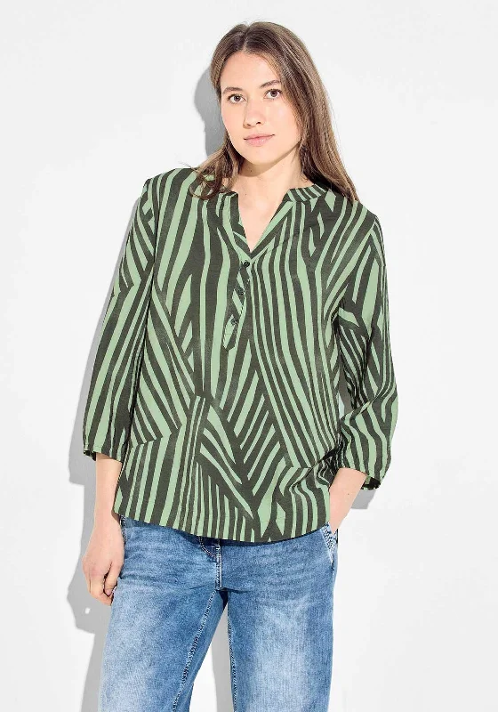 Cecil Printed Half Placket Blouse, Green