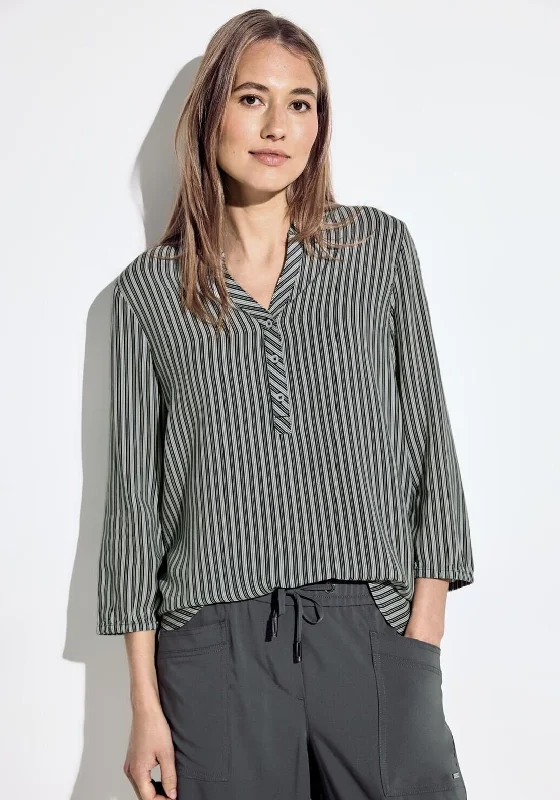 Cecil Three Quarter Length Sleeve Striped Blouse, Khaki