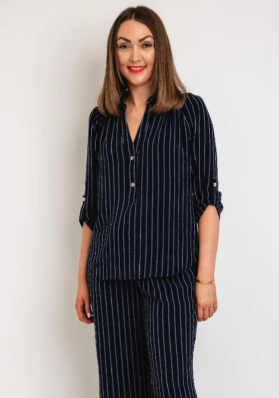 Serafina Collection V-Neck Striped Blouse, Navy