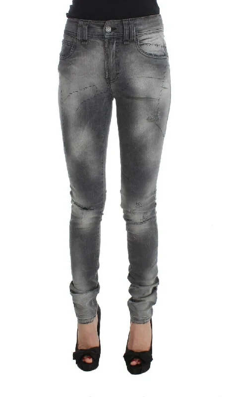 John Galliano Chic Gray Slim Fit Designer Jeans Trendy Patchwork Denim Jeans