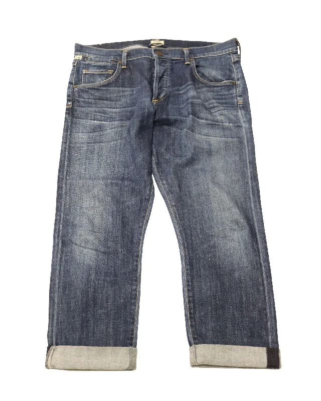 Citizens Of Humanity Mid Rise Cropped Jeans in Blue Cotton