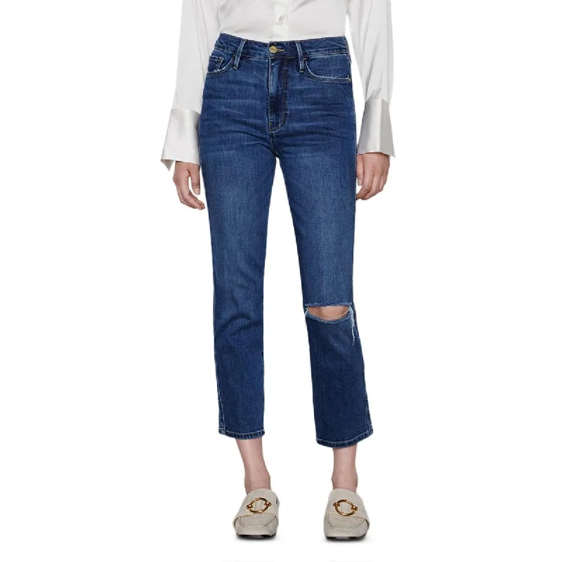 FRAME Womens Le Sylvie High Rise Distressed Cropped Jeans Trendy Bootcut High-Waisted Jeans FRAME Womens Le Sylvie High Rise Distressed Cropped Jeans Trendy Bootcut High-Waisted Jeans