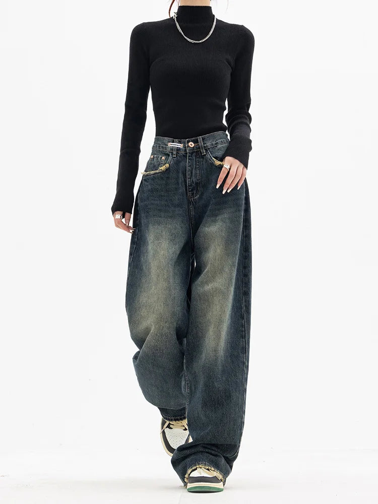 High Waist Women's Jeans Harajuku Vintage BF Style Streetwear All-match Loose Fashion Casual Skinny Fit Jeans High Waist Women's Jeans Harajuku Vintage BF Style Streetwear All-match Loose Fashion Casual Skinny Fit Jeans