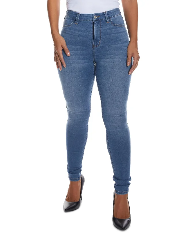 Juniors' Curvy-Fit High-Rise Skinny Jeans Comfortable Distressed Straight-Leg Jeans