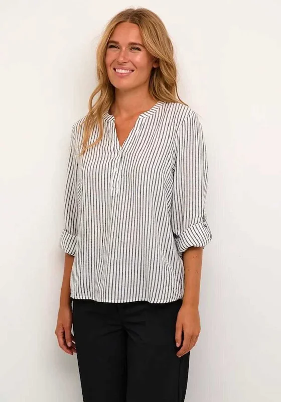 Kaffe Milia Linen Blend Blouse, Chalk & Black Stripe