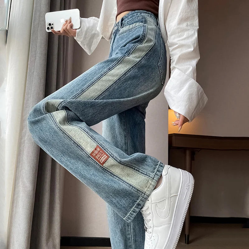 Korean Fashion Blue Jeans Woman High Waist Denim Female Clothing Streetwear Women's Comfortable Mid-Rise Jeans