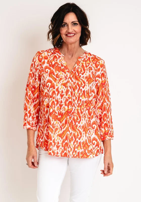 Serafina Collection Curve Abstract Print Blouse, Orange