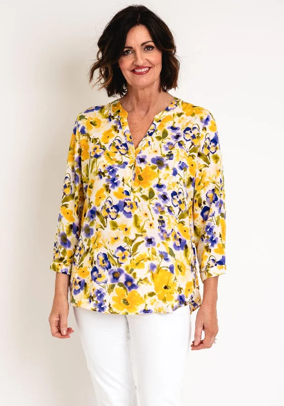 Serafina Collection Curve Floral Print Blouse, Yellow