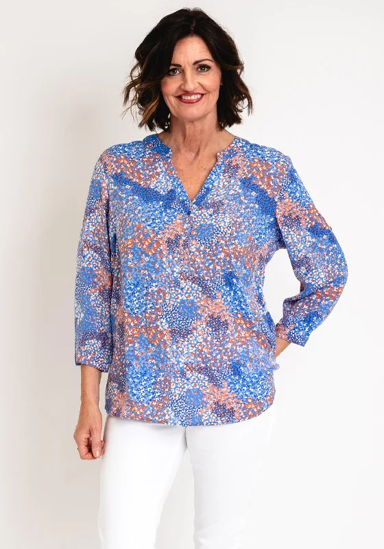 Serafina Collection Curve Ditsy Flower Print Blouse, Blue