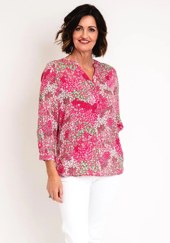 Serafina Collection Curve Ditsy Flower Print Blouse, Pink