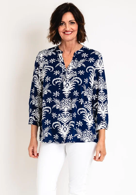 Serafina Collection Curve Vintage Floral Print Blouse, Navy