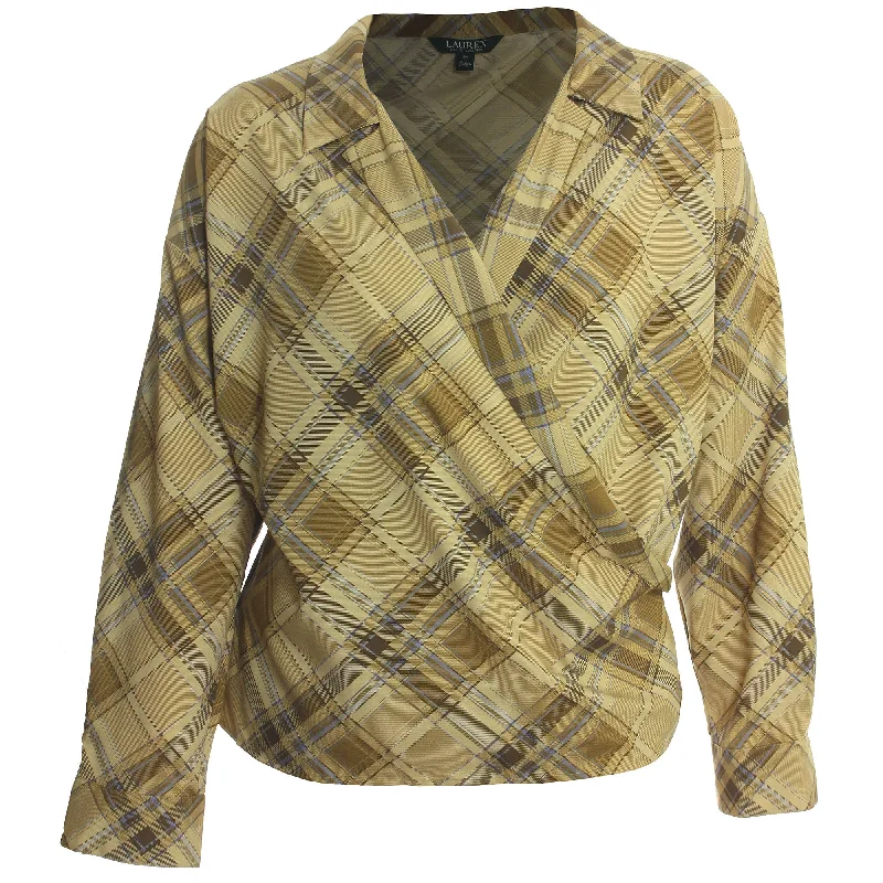 Ralph Lauren Multi Color Plaid Long Sleeve Wrap Blouse