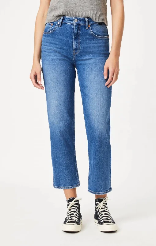 Savannah Mid Brushed Straight Leg Jean In Blue Fashionable Mom Jeans