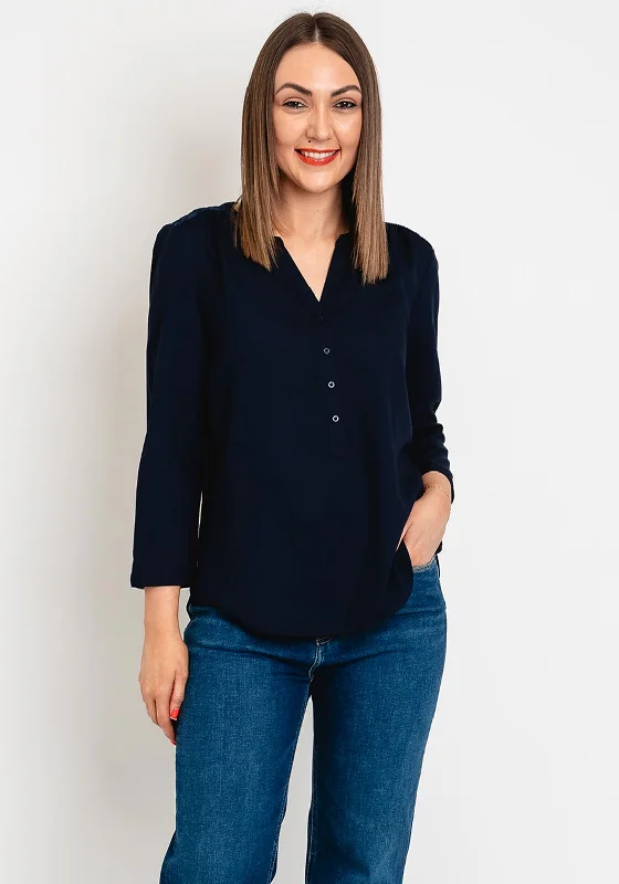 Street One Bamika Sheer Panel Blouse, Navy