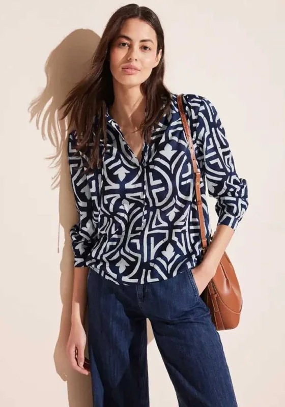 Street One Printed Tunic Blouse, Deep Blue