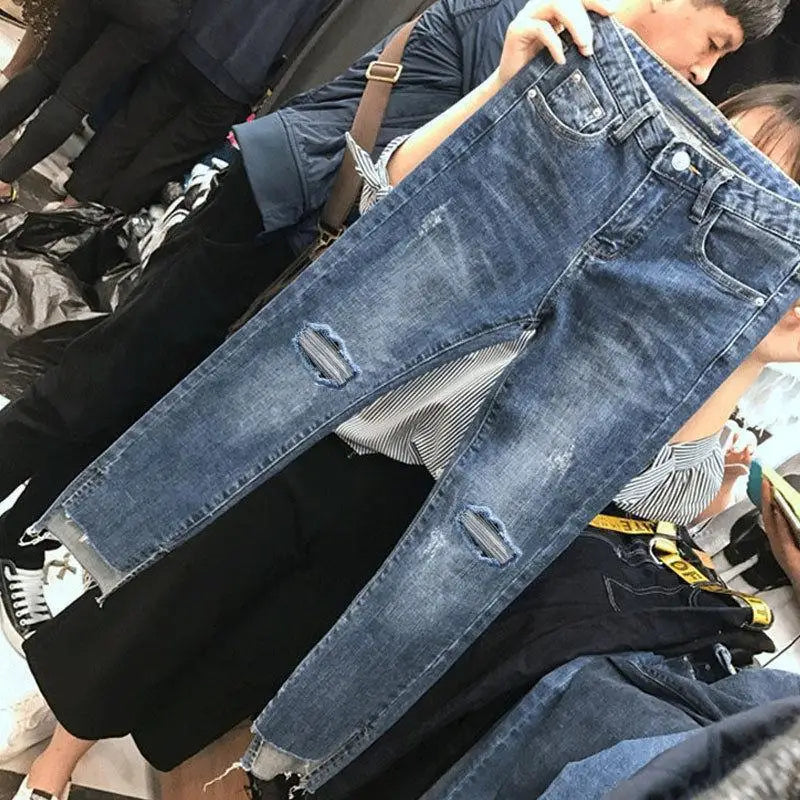 Women Denim Skinny Trousers Ripped Jeans For Women Hole Vintage Pencil Pants Fashionable Relaxed Fit Denim Women Denim Skinny Trousers Ripped Jeans For Women Hole Vintage Pencil Pants Fashionable Relaxed Fit Denim