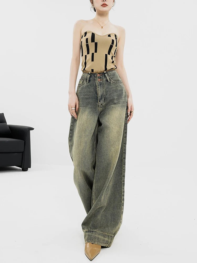 Women Vintage Streetwear Baggy Korean Jeans High Waiste Oversize Wide Leg Pants Fashionable White Denim Jeans Women Vintage Streetwear Baggy Korean Jeans High Waiste Oversize Wide Leg Pants Fashionable White Denim Jeans