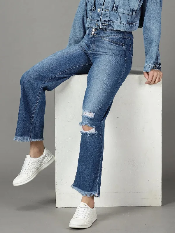Women's Blue Solid Straight Fit Denim Jeans-IM-10287-A-Blue Trendy Skinny High-Waist Jeans Women's Blue Solid Straight Fit Denim Jeans-IM-10287-A-Blue Trendy Skinny High-Waist Jeans