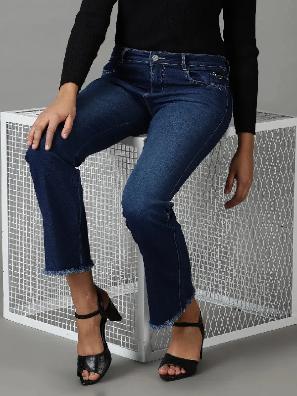 Women's Navy Blue Solid Bootcut Denim Jeans-CR-8105-Navyblue Fashionable Relaxed Fit Denim Women's Navy Blue Solid Bootcut Denim Jeans-CR-8105-Navyblue Fashionable Relaxed Fit Denim