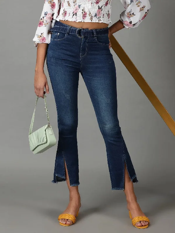 Women's Navy Blue Solid Bootcut Denim Jeans-LT-BT-22281-Navyblue Chic Rip-Detail High-Waist Jeans Women's Navy Blue Solid Bootcut Denim Jeans-LT-BT-22281-Navyblue Chic Rip-Detail High-Waist Jeans