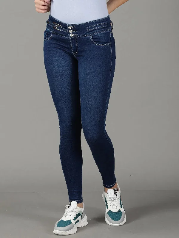 Women's Navy Blue Solid Skinny Fit Denim Jeans-CR-8036-Navyblue Fashionable Raw Edge Jeans Women's Navy Blue Solid Skinny Fit Denim Jeans-CR-8036-Navyblue Fashionable Raw Edge Jeans