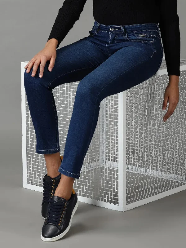 Women's Navy Blue Solid Slim Fit Denim Jeans-CR-8010-Navyblue Fashionable Raw Hemmed Jeans Women's Navy Blue Solid Slim Fit Denim Jeans-CR-8010-Navyblue Fashionable Raw Hemmed Jeans