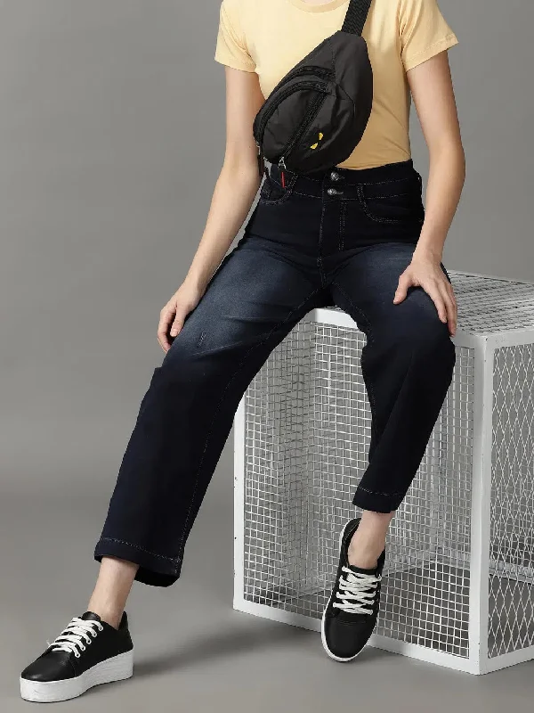Women's Navy Blue Solid Straight Fit Denim Jeans-IM-9867-B-Navyblue Elegant Bootcut Fit Jeans Women's Navy Blue Solid Straight Fit Denim Jeans-IM-9867-B-Navyblue Elegant Bootcut Fit Jeans