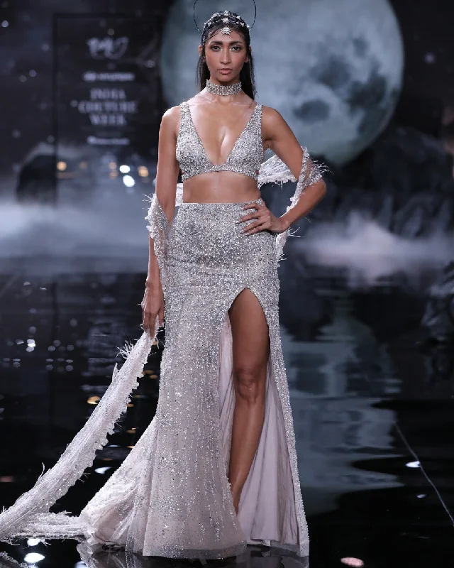 Aphrodite Embroidered Skirt Paired With A Choli And A Trail Cape lace skirt romantic