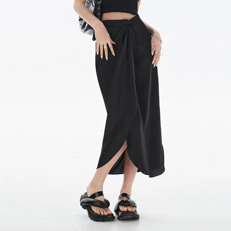 Black Satin Split Skirt