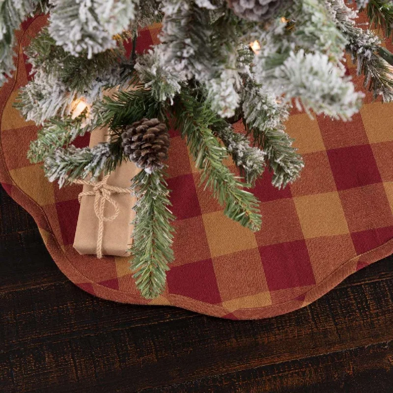 Burgundy Check Scalloped Mini Christmas Tree Skirt 21 VHC Brands