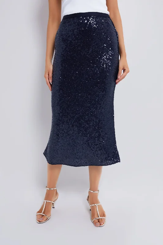 Deep Navy Sequin A-Line Skirt