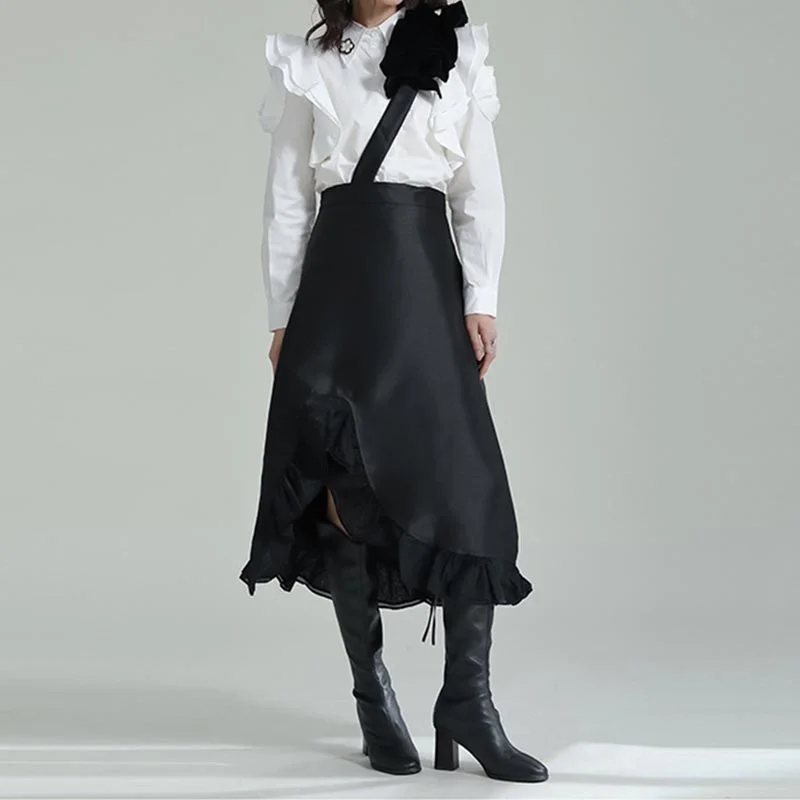 Detachable Straps Irregular Panel Ruffle Skirt