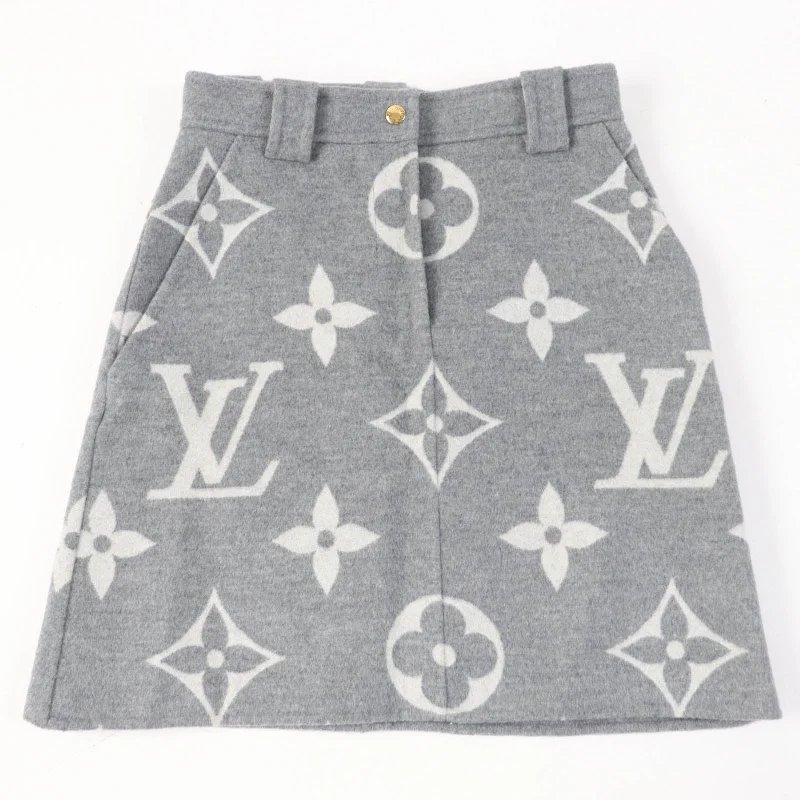 Louis Vuitton Wool Silk Monogram Skirt Gray 34