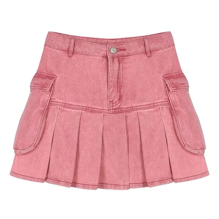 Pink Denim Cargo Mini Skirt