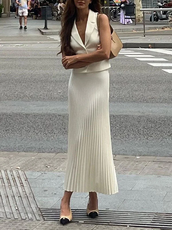 Vest Pleated Maxi Skirt Suit