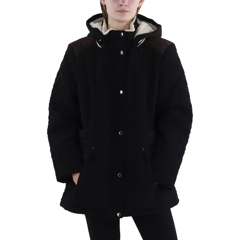 Plus Womens Faux Fur Hooded Quilted Coat