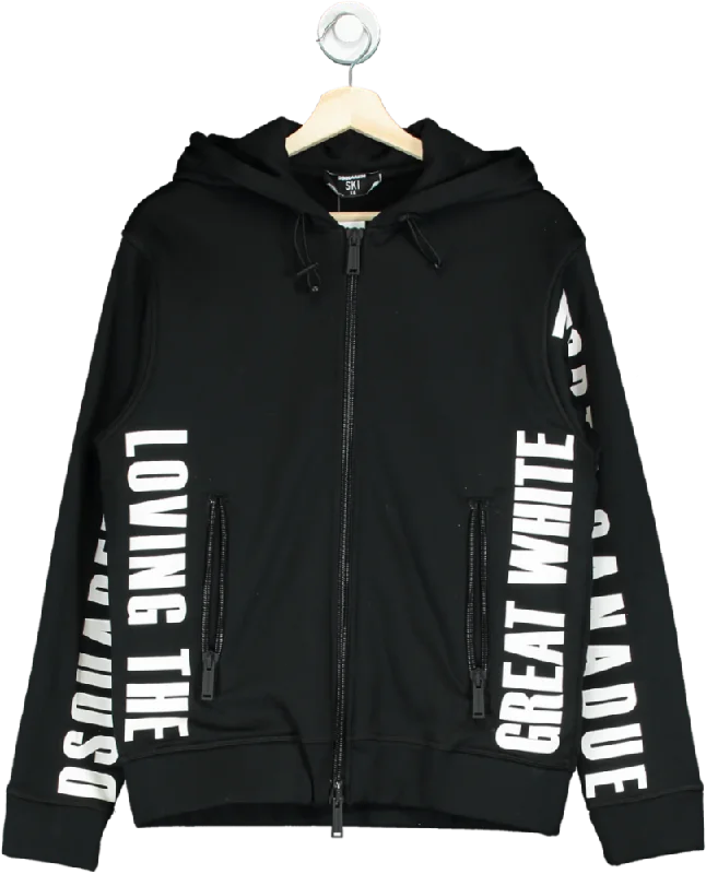 DSQUARED2 Black Tech Fabric Ski Hoodie  UK XS